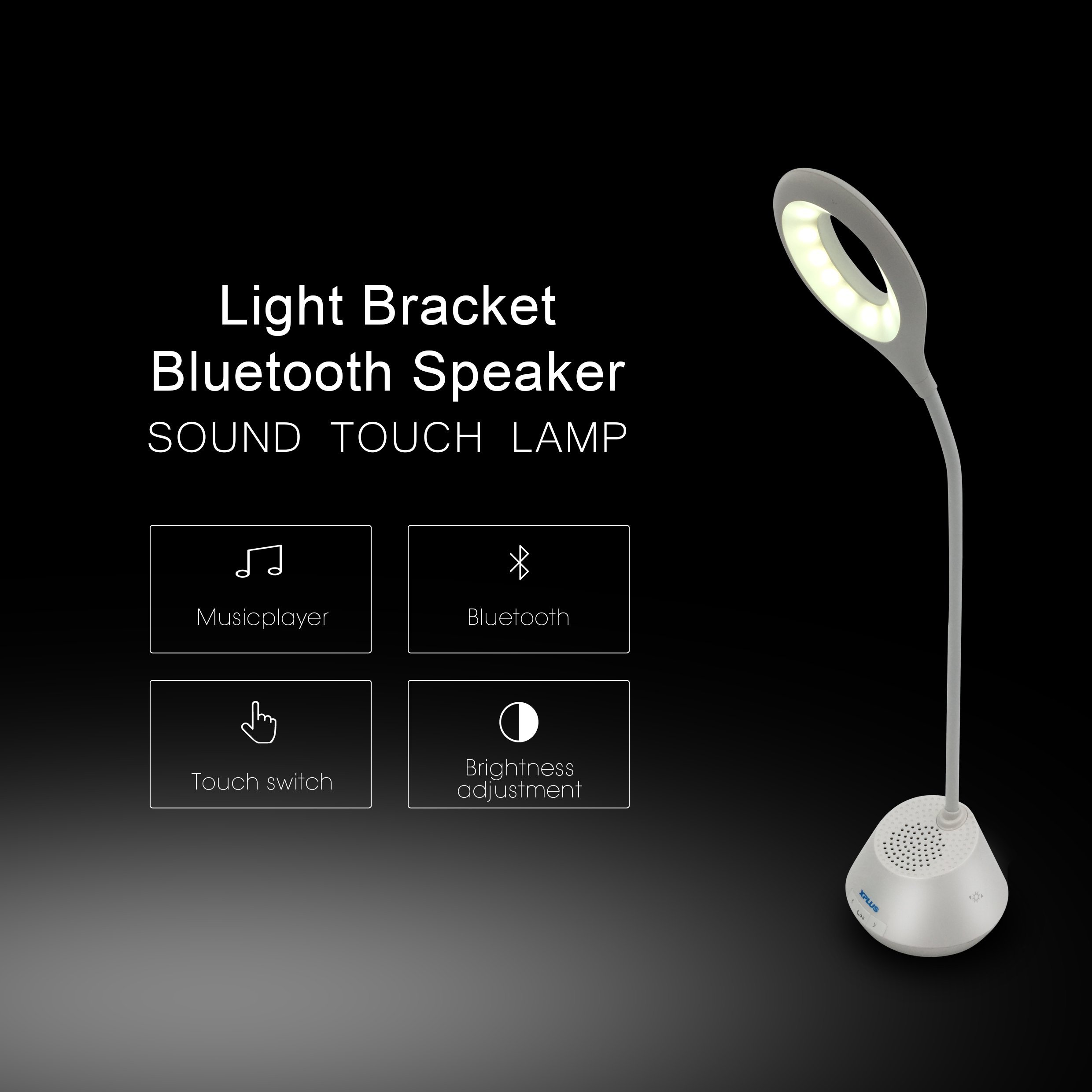 XPLUS Portable Rechargeable LED Desk Lamp & Bluetooth Wireless Speaker With Adjustable Brightness,Flexible Folding Design, Smart Music, Eye Care Reading Light