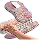 Hokafenle 2in1 Combination, Wave Keyboard Wrist Rest and Ergonomic Curvature Mouse Pad Wrist Support for Relieve Wrist Pain, Filled with Soft Cushion Memory Foam, Golden Pink Marble