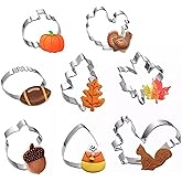 Fall Thanksgiving Cookie Cutters Set - 8 Pieces - Pumpkin, Football,Turkey, Maple Leaf, Oak Leaf,Squirrel,Candy Corn and Acor