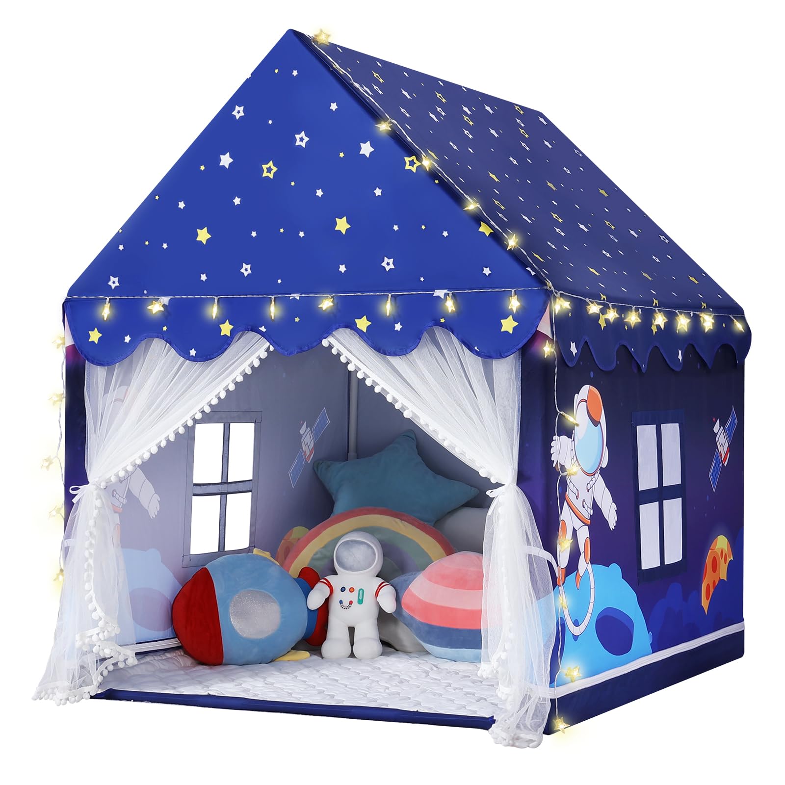 Photo 1 of Wilwolfer Space Kids Tent Indoor: with Mat, Star Lights - Kids Play Tent Space Toys for Toddlers - Bedroom Decorations Astronaut Toys Rocket Ship (Blue)