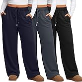 Evervibe 3 Pack Women's Plus Size Wide Leg Pants Trendy Double Side Seams High Waist Lounge Yoga Sweatpants with Pockets
