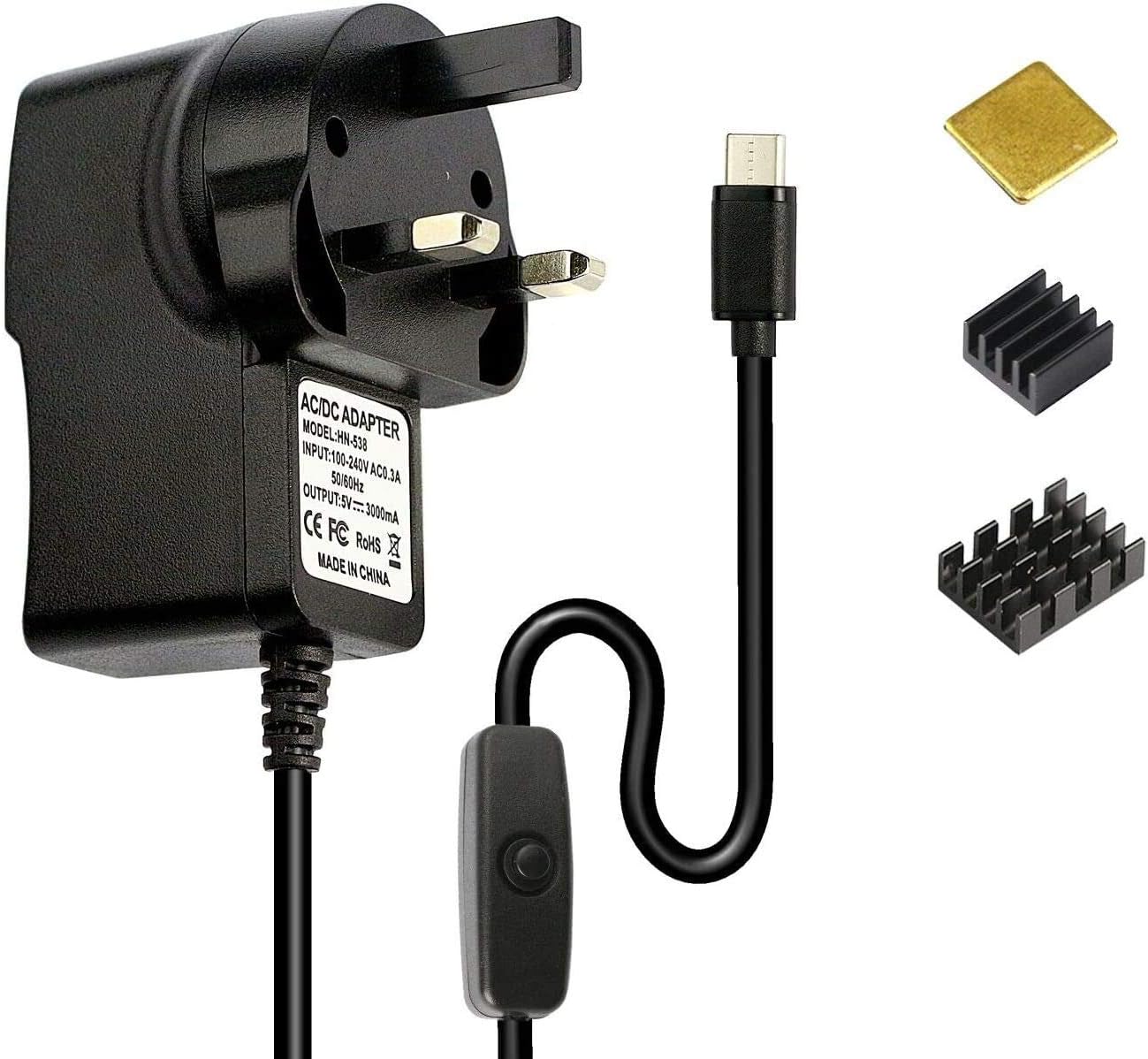 Kit for Raspberry Pi 4 Model B 5V 3A Type C Power Supply with Cable and ...