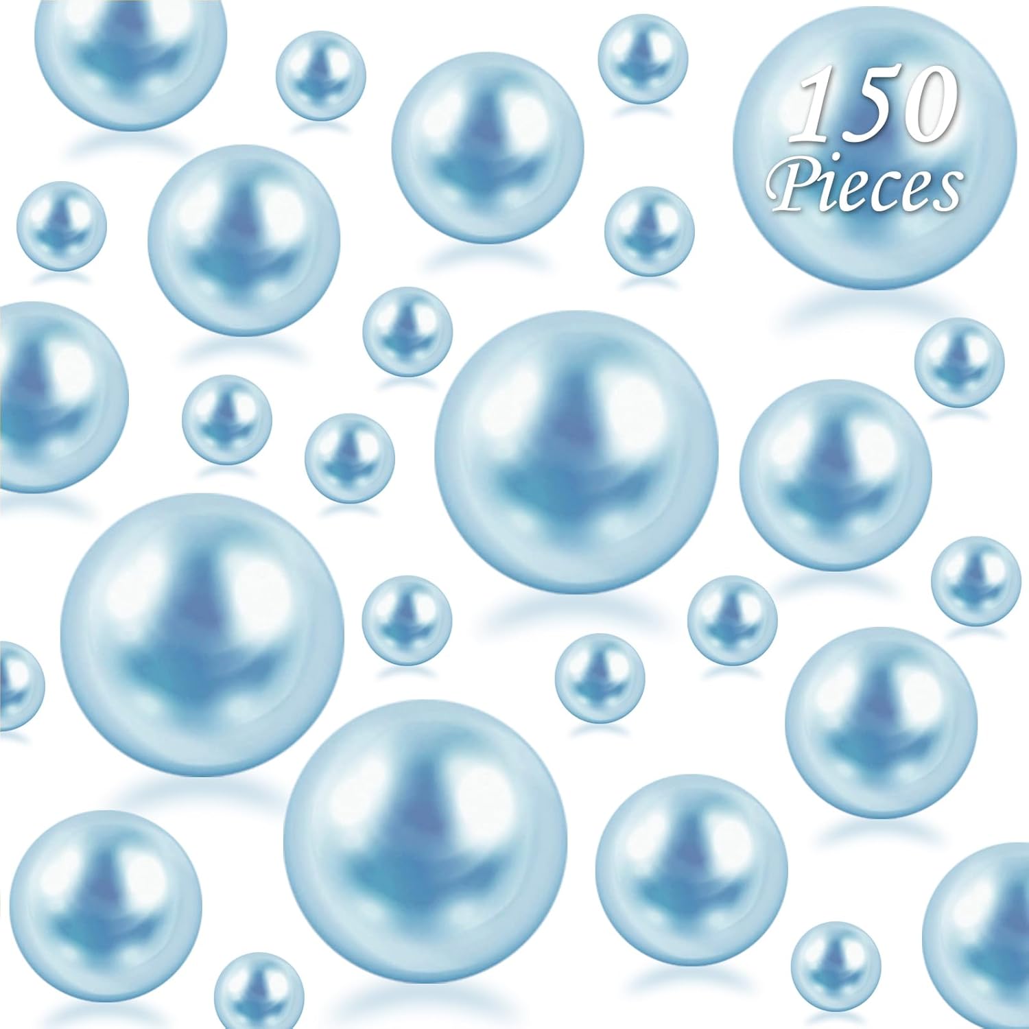 Vase Fillers - Cusmation 150 Pcs Pearl Beads for Floating Candles and 800 Pcs Water Gel Beads, Blue Pearl Beads Filler for Vases No Hole Natural Pearl Beads Decorative Beads for Vases Home Wedding Decor 8/14/20 mm