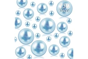 CUSMATION 150Pcs Light Blue Polished No Hole Faux Pearl Beads for Vase Filling Decorations, Plastic Pearls Vase Fillers, Table Scatters, Wedding Centerpiece, Home Decor, 8/14/20 mm