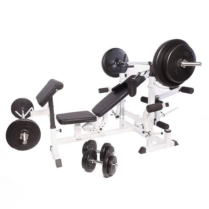 GORILLA SPORTS® Hantelbank Universal mit Hantel-Set Kunststoff 100 kg - Langhantel, Curlstange, Kurzhanteln, Gewichtsscheiben