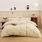 ECOCOTT Duvet Cover King Size, 100% Washed Cotton Linen-Like Soft & Breathable, Durable Comfy Bedding Set for All Seasons Light Yellow