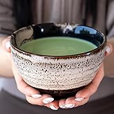 Urban Tokyo Matcha Bowl Minoware Porcelain Reactive Glazed 12 oz Handcrafted Porcelain Made In Japan (Black White Snowcap)