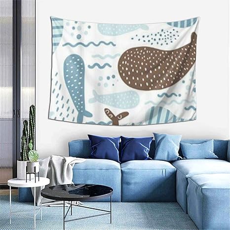 Amazon Co Jp Gukisala タペストリー 海の動物のオットセイと茶色の抽象クジラ魚パステルカラーで幼稚な青 多機能 毛布 おしゃれな壁掛け インテリア ファブリック装飾用品 モダンなアート 和風 壁掛け クールジャパン 家飾り ホーム キッチン