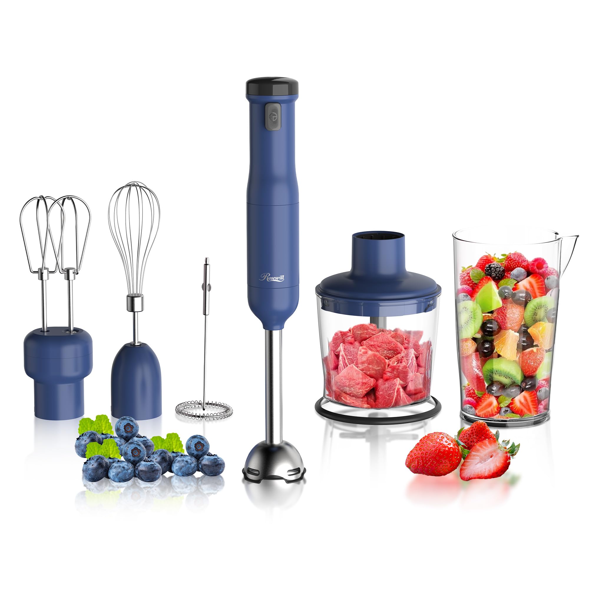 Photo 1 of **PARTS ONLY BROKEN HANDLE**
Rosewill 6-in-1 Multi-Speed Cordless Rechargeable Immersion Hand Blender, Heavy Duty Motor - Stick Blender, Beaker, Whisk, Chopper, Dual Beater, Milk Frother - For Smoothies, Baby Food, Soup - Blue
