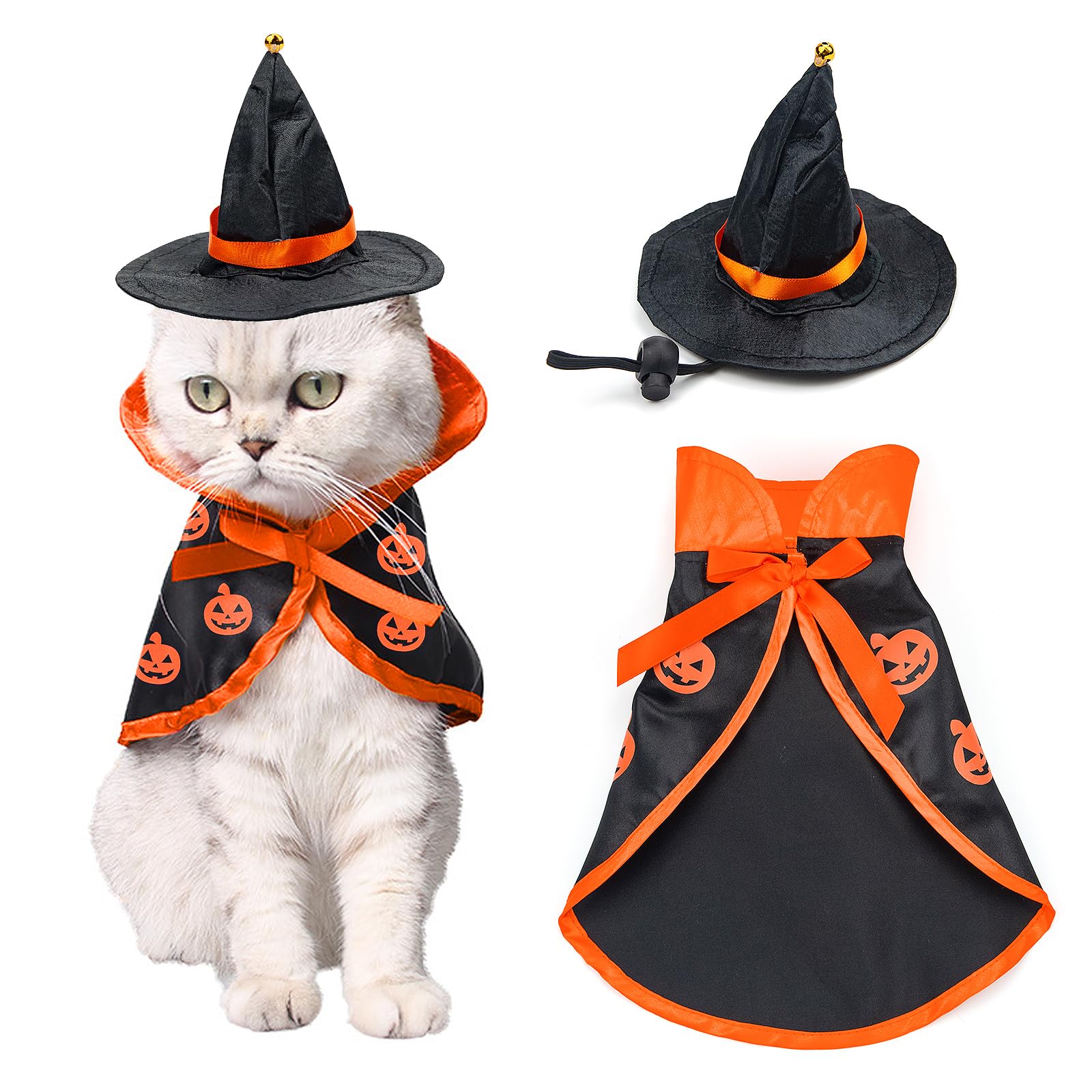 Cat Halloween Costume Cat Clothes Vampire Pet Costume with Cloak & Wizard Hat Costume for Small Dogs Holiday Clothes Cats Outfits Pet Outfits for Halloween Christmas Party
