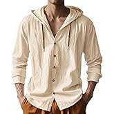 Men Cotton Linen Long Sleeve Button Down Shirt Summer Casual Hawaiian Beach Tops Lightweight Fashion Hoodies