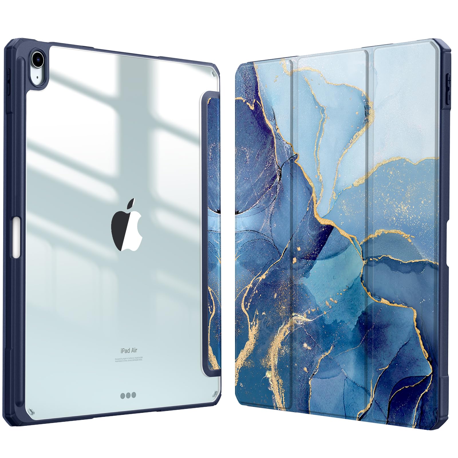 Photo 1 of Fintie  Slim Case for iPad Air 13-inch (M3) 2025, (M2) 2024 - [Built-in Pencil Holder] Shockproof Cover with Clear Transparent Back Shell, Ocean Marble