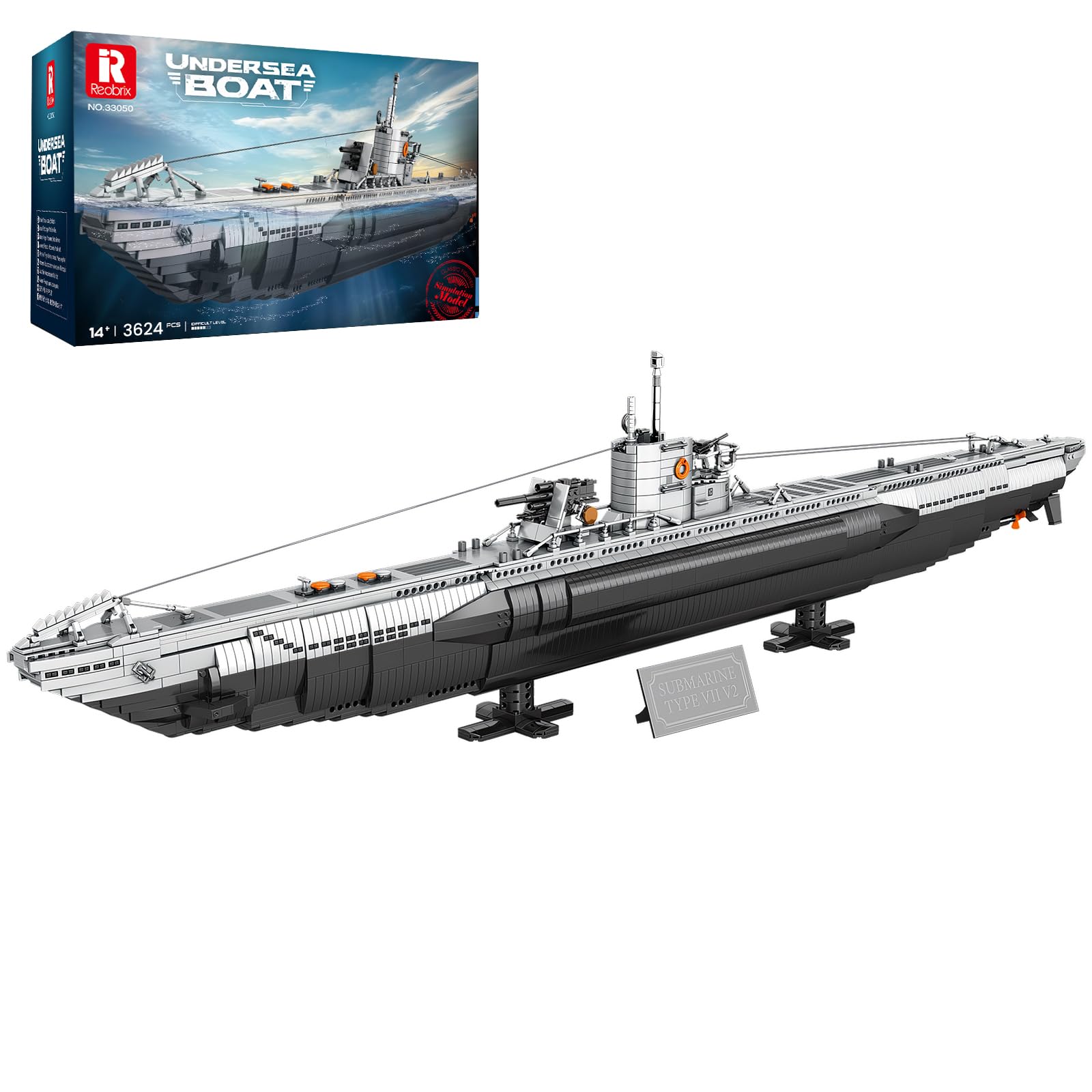 Reobrix Military U-Boat Building Block Toy, WW2 German U-35 Submarine Model Kit for Adult, 33050 War Undersea Boat Collectible Battleship Hobby Construction Set, Gifts for Boys Childs 14+ (3660Pcs)