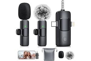 MENERESAS 3-in-1 Mini Microphone for iPhone: Wireless Lavalier Microphone for iOS/Android/Camera - Noise Reduction Lapel Mic 