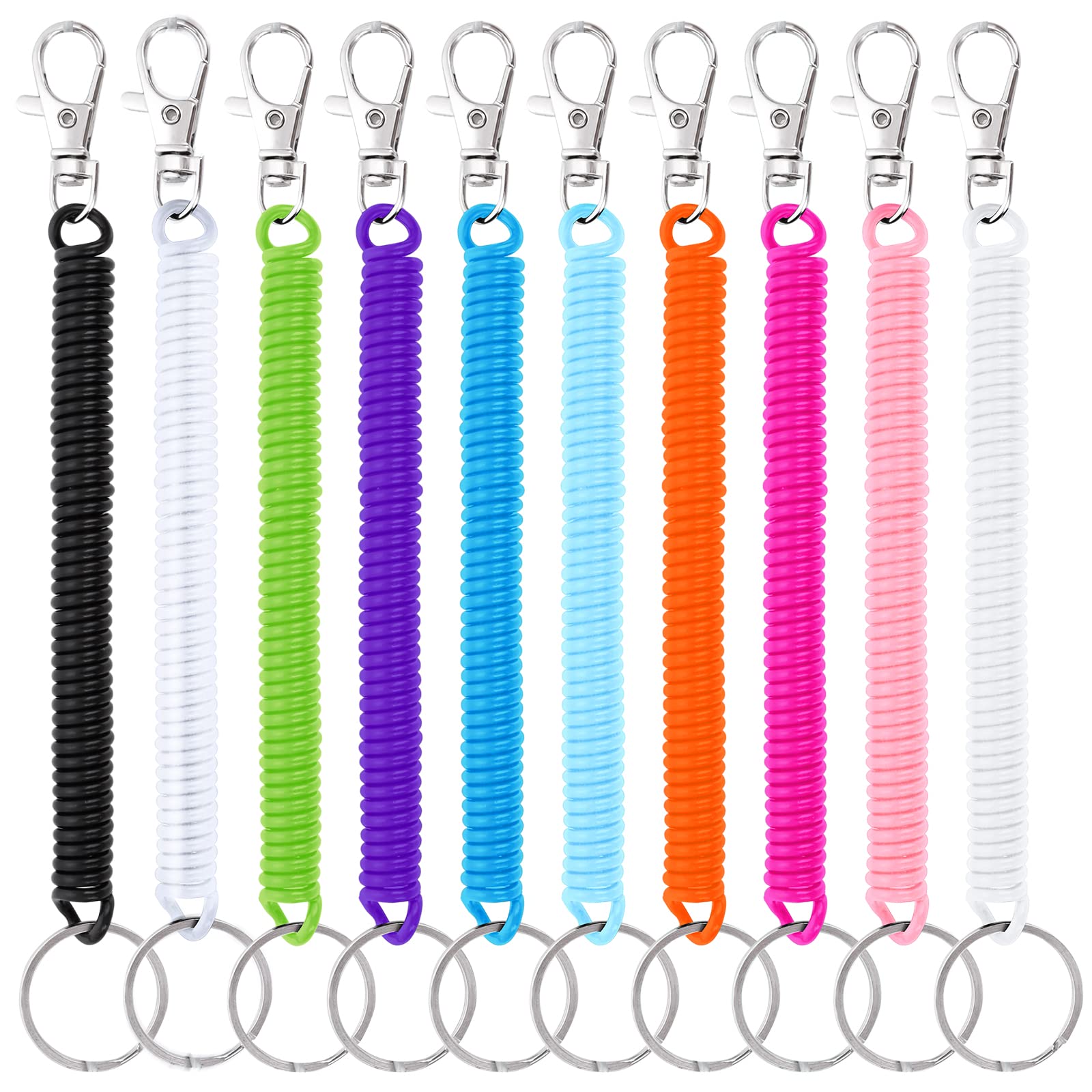 Cobee Coil Springs Keychain, 10 Pcs Retractable Coil Springs Keychains with Lobster Clasp, Spring Coil Leash Cord Safety Ropes, Cell Phone Elastic Wrist Coil Cord Lanyard Snap Hook(Multi-color)