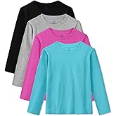 HoeVou 4 Pack Girls Long Sleeve Shirts Soft Cotton Long-Sleeve T-Shirts Tagless Basic Tees for Teen Girls Youth