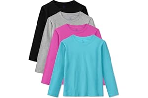 HoeVou 4 Pack Girls Long Sleeve Shirts Soft Cotton Long-Sleeve T-Shirts Tagless Basic Tees for Teen Girls Youth