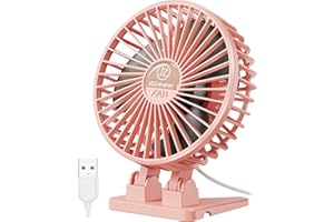 JZCreater USB Desk Fan, Mini Fan Portable, 3 Speeds Desktop Table Cooling Fan, Plug in Power Fan, Rotation Strong Wind, Quiet Personal Small Fan for Home Desktop Office Travel Bedroom, Pink