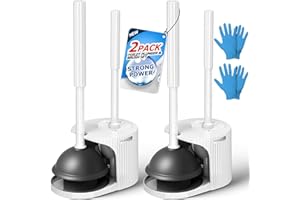 FORASTO 2Pack 2 in 1 Toilet Brush and Plunger Set, Extended Handle Plunger，Toilet Bowl Brush Plunger Set,Bathroom Cleaning Tools ，Toilet Brush Plunger Combo，Cleaning Brush，Cleaning Supplies(White)