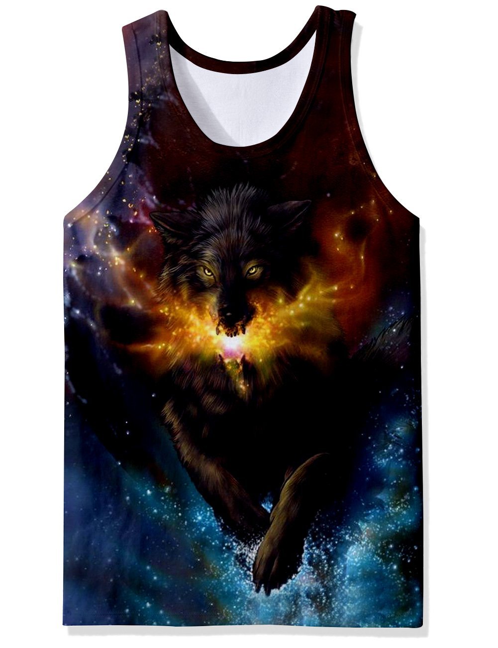 RAISEVERN 3D Wolf im Feuer Drucken Lustige Muster Realistische Underwaist Gym Tank Tops für Herren X-Large