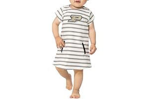 Little King NCAA Infant Girls Short Sleeve Striped Dress-French Terry with Embroidered Team Logo-Sizes 6M, 12M and 18M