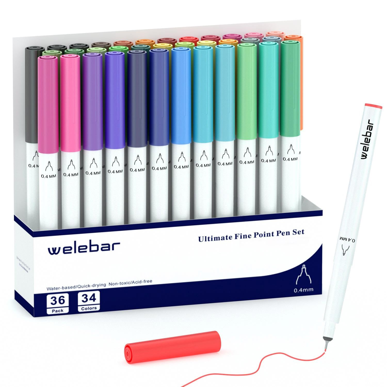 Welebar 0.4 Tip Pens Set For Cricut Maker 3/Maker 4/Explore 3/Explore 4/Air 2, 36 Pack Ultimate Fine Point Pens for Writing and Drawing, Compatible with Cricut Machines