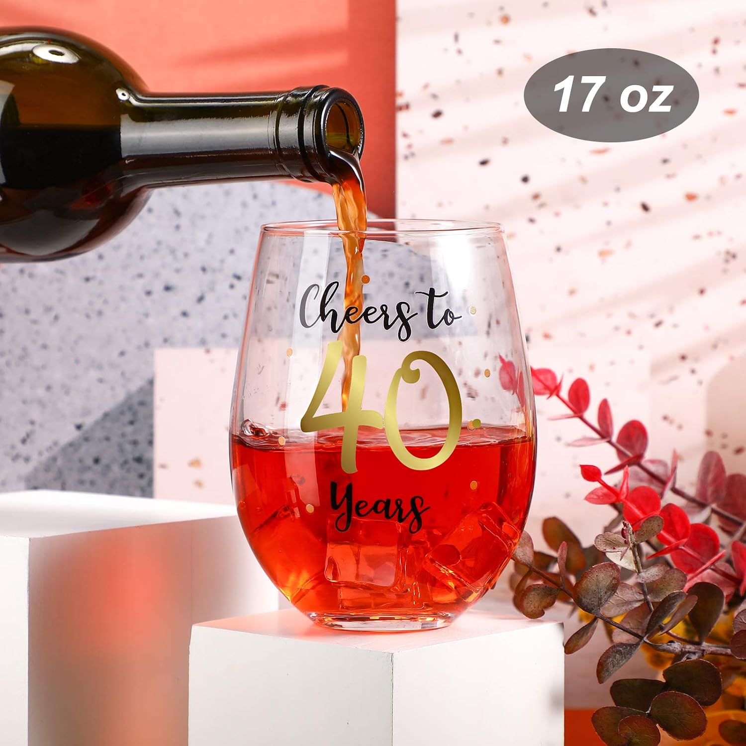40th Birthday Stemless Wine Glass - Image 3