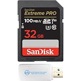 SanDisk 32GB SD Extreme Pro Memory Card (Ten Pack) for Digital DSLR Camera 4K UHD V30 UHS-I Class 10 U3 (SDSDXXO-032G-GN4IN) Bundle with (1) Everything But Stromboli MicroSDHC &amp; SD Card Reader