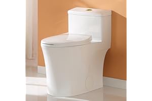 HOROW T0338WG One Piece Toilet with Gold Button, Elongated Toilet with Comfort Seat Height, ADA Chair Height 17.3", Dual Flush 0.8/1.28 GPF & MAP 1000g, Standard White Toilet Bowl, Gold Tank Button