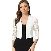 Allegra K Lace Shrug for Women 3/4 Sleeve Open Front Work Office Cropped Sheer Cardigan Formal Bolero Jackets