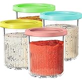 Pints for Ninja Creami Deluxe NC500 Series Creami Deluxe Ice Cream Makers, BPA-Free & Dishwasher Safe, Color Lids, 4 Pack, 24OZ Family Ice Cream Storage Containers Clear/Coral/Yellow/Green/Blue