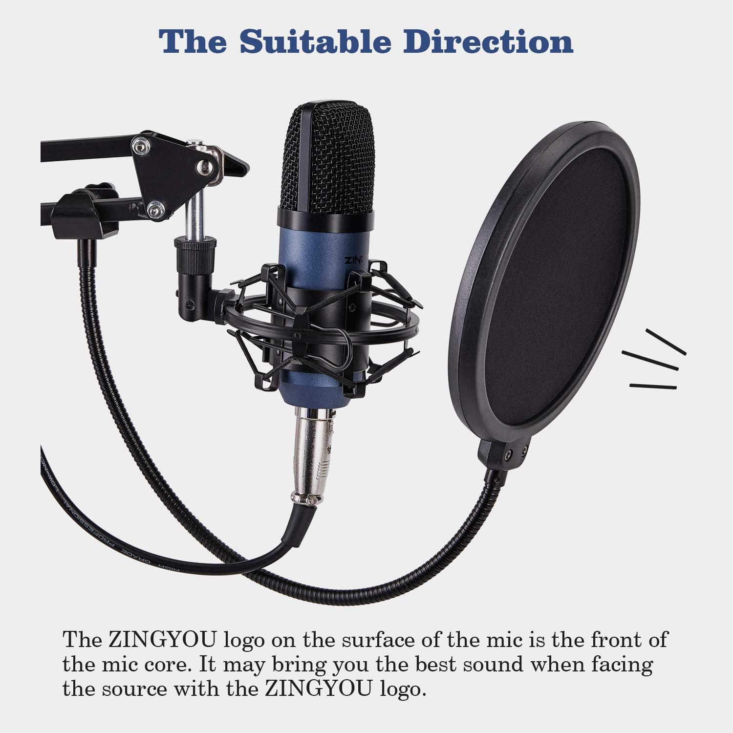 Condenser Microphone ZINGYOU Computer Mic ZY-007 Recording Bundle for Gaming Streaming YouTube Videos Professional Cardioid Microphone Include Adjustable Arm Stand, Shock Mount and Pop Filter(Blue): Musical Instruments