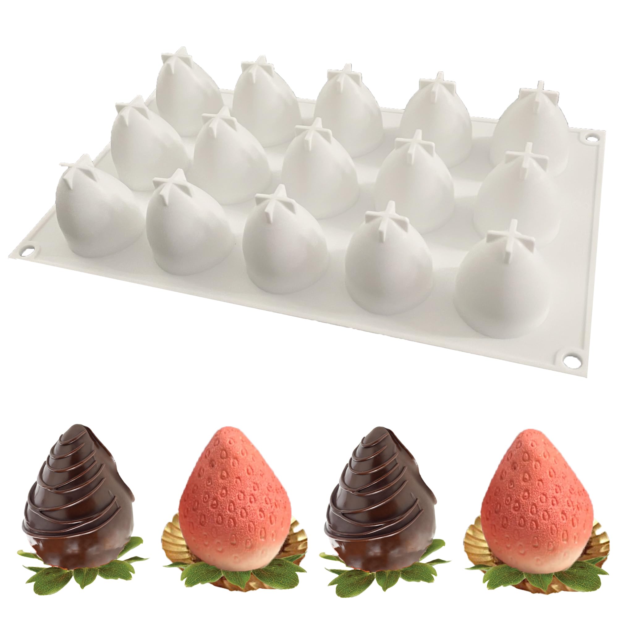 duoyif Strawberry Silicone Mould, Strawberry Mousse Mould, Strawberry Baking Mould, Silicone Fruit Mould, Strawberry Mould for Mousse Pastry Chocolate Cake Decor Dome Mousse (Strawberry)