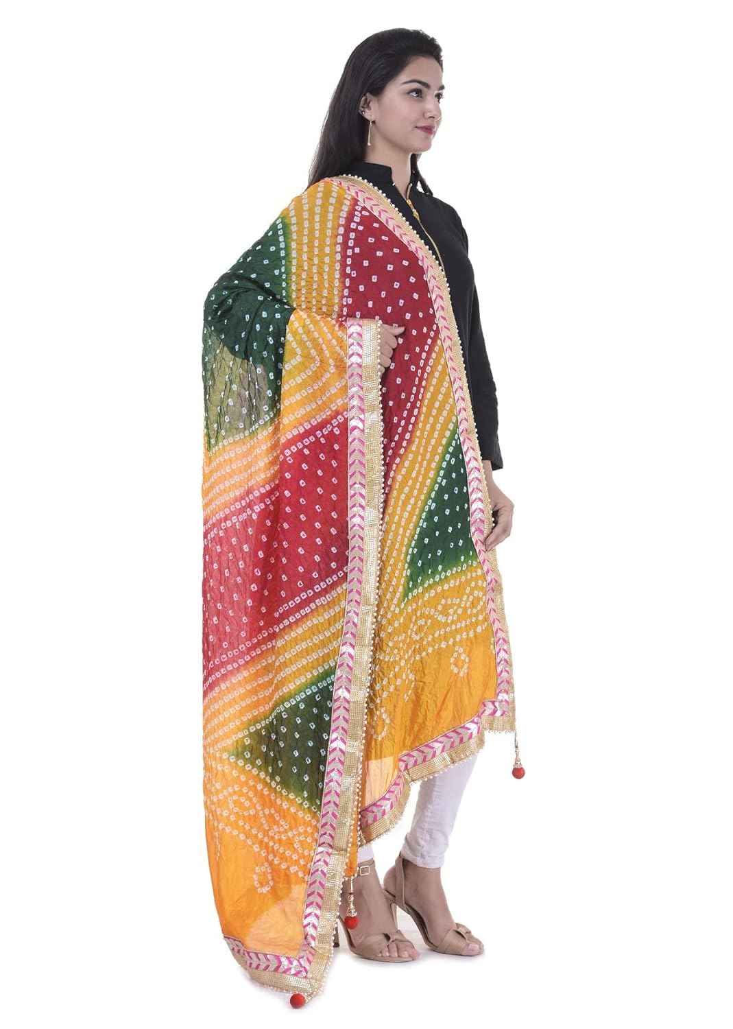 dee desi women's bandhej gota embroidered art silk dupatta