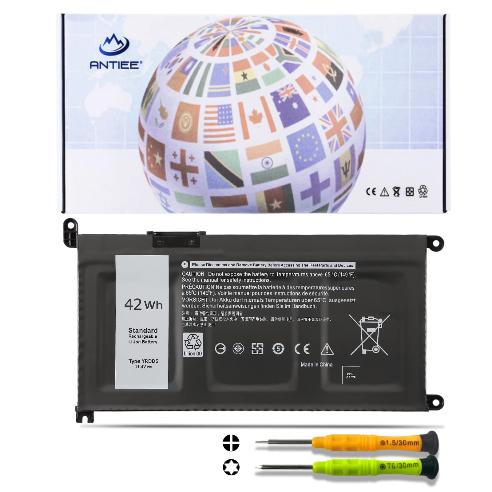 ANTIEE 42Wh YRDD6 Battery for Dell Inspiron 7586 5482 5480 5481 5485 5491 5591 5593 3583 3310 2-in-1 3493 3582 3593 3793 5584 5493 5585 5594 5598 Vostro 3491 5481 5581 5490 5590 0YRDD6 VM732 1VX1H