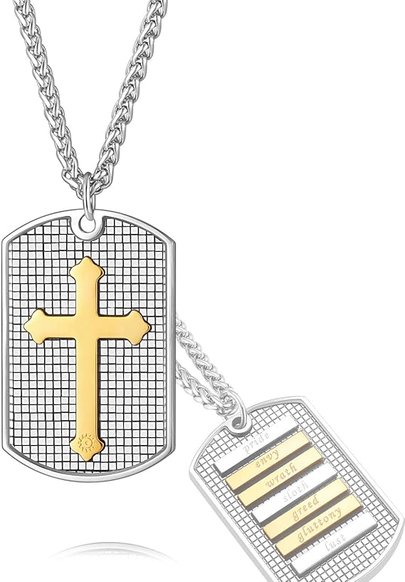 Amazon ステンレススチール 聖書 7つの大罪 ネックレス 十字架 ドッグタグペンダント 主イエス キリスト教ジュエリー ネックレス 通販