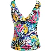 Yonique Women's Tankini Top Only Tummy Control Bathing Suit Top Ruffle Swimsuit Top V Neck Swim Tank Top No Bottom