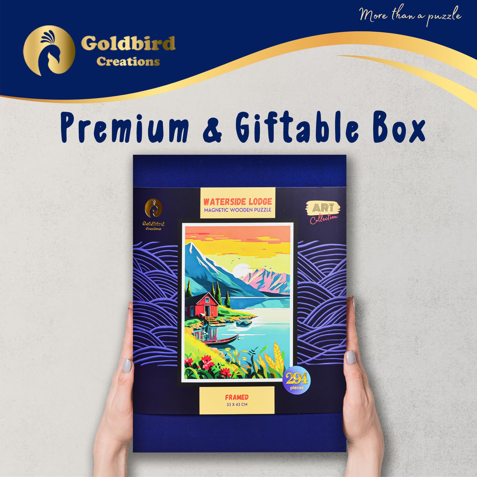 Magnetic Jigsaw Puzzles with Frame for Adults - Original Wooden Jigsaw Puzzle - Rompecabezas para Adultos - Landscape Wall Art Decor - Original Christmas & Birthday Gift (Waterside Lodge)