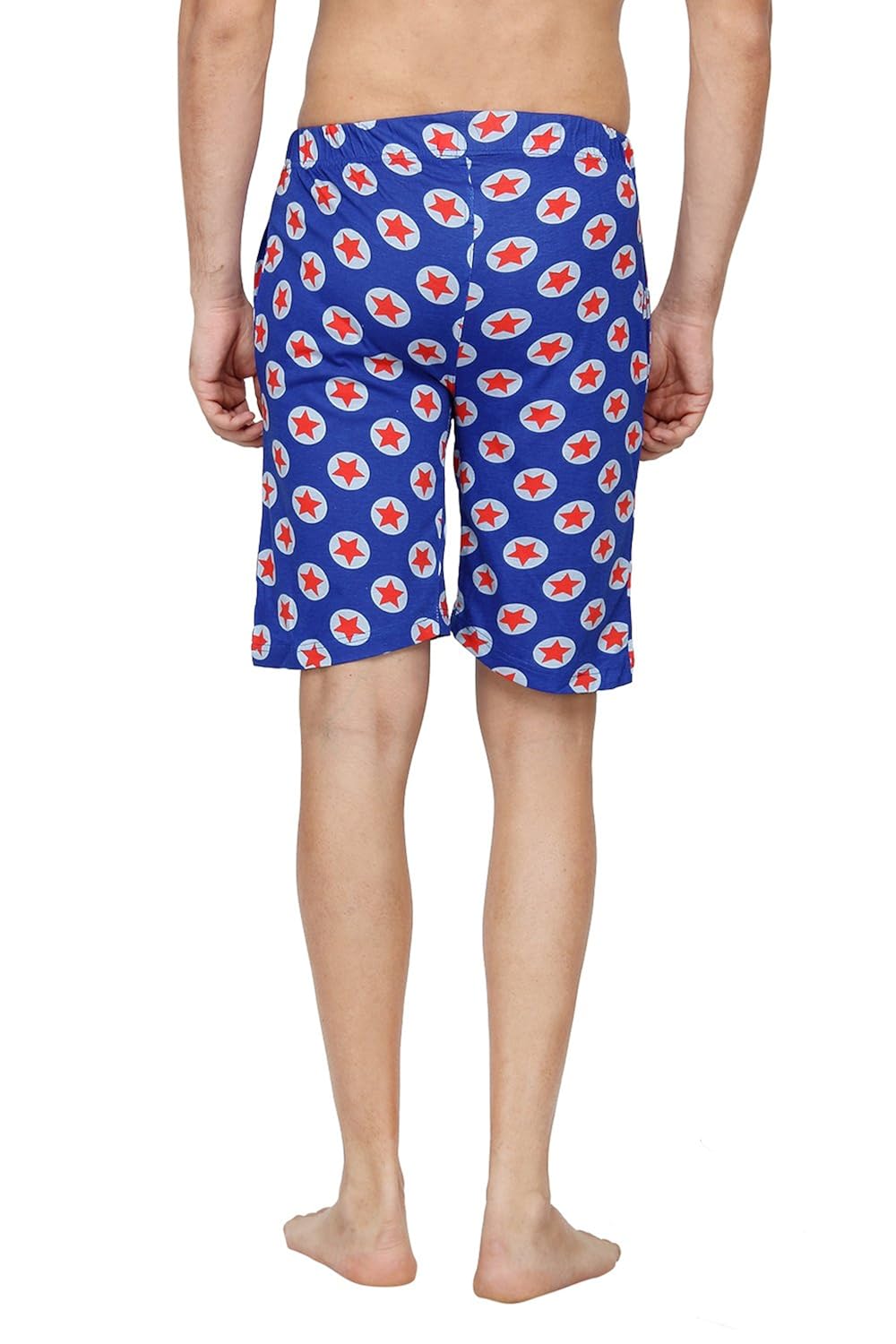 nuteez blue printed cotton star shorts for men