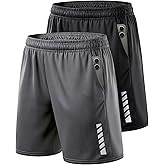 TEEPIRE Men's Athletic Shorts with Pockets and Elastic Waistband, Quick Dry Activewear Workout Short for Gym, Running