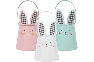 Adroiteet Set of 3 Easter Baskets Bunny Bucket for Easter, Decorative Easter Bunny Containers Candy Gift Holder for Kids Easter Egg Hunts Birthday Party Favor Home Holiday Spring Table Decor