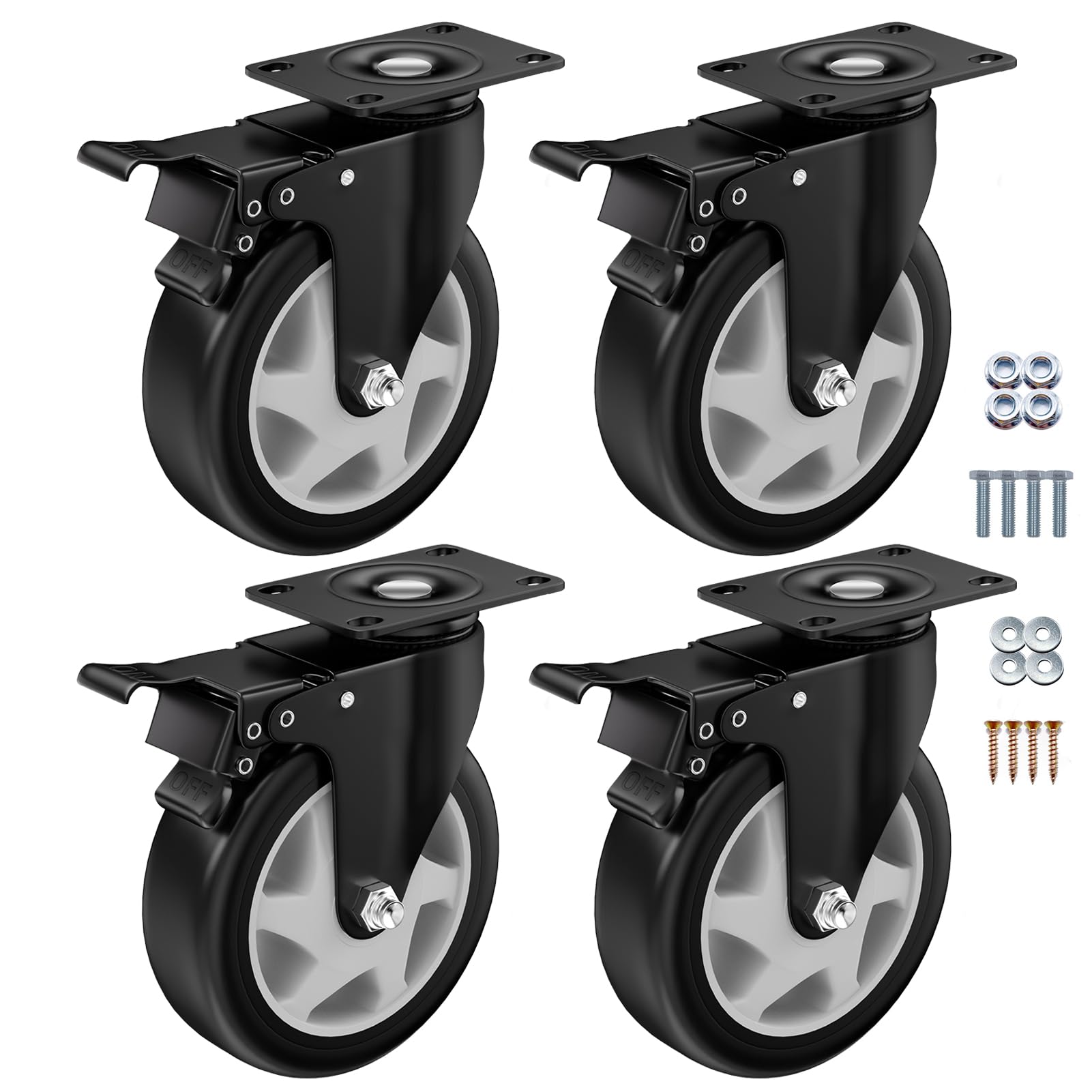 5 Inch Caster Wheels, Casters Set of 4, ASHGOOB