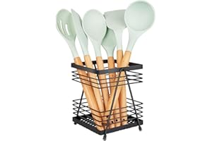 RedCall Utensil Holder for Kitchen Counter,Rectangular Matte Black Spoon Spatula Holder,Metal Steel Wire Cooking Utensil Crock Caddy Organizers,Elegant kitchen utensil holder for countertop (1 Pack)