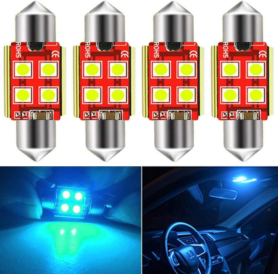Botepon DE3175 DE3021 DE3022 Festoon Led Bulb, 750 Lumens Extremely Bright 31mm 4-SMD 3030 Canbus Error Free for Interior Dome Map Lights, Trunk Lights, License Plate Light, Ice Blue (Pack of 4)