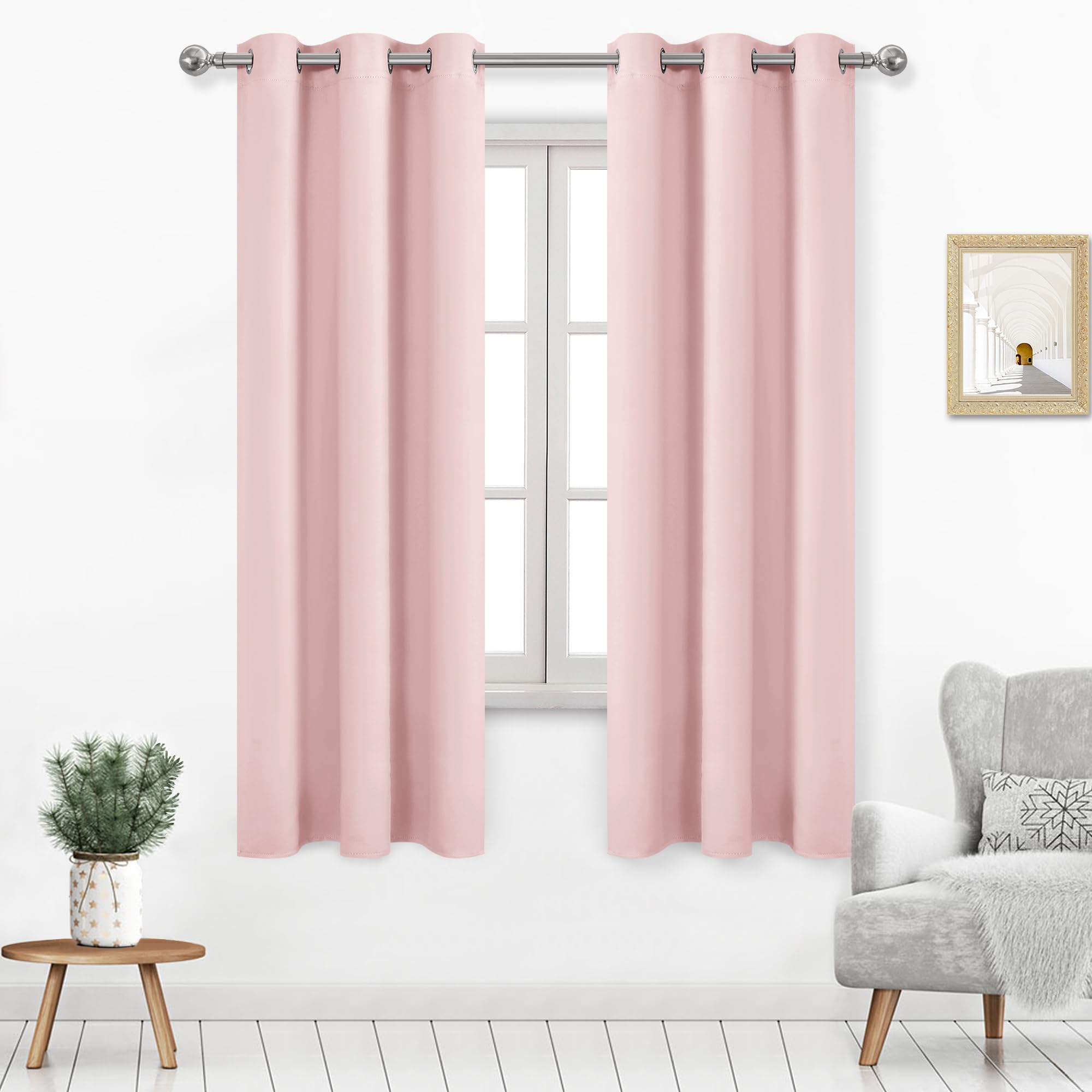 DWCN Blackout Curtains for Bedroom, Room Darkening Drapes 72 Inch Length, Solid Thermal Panels for Living Room, Dining Room - Blush Pink, 2PCS, 42W x 72L Inch Image
