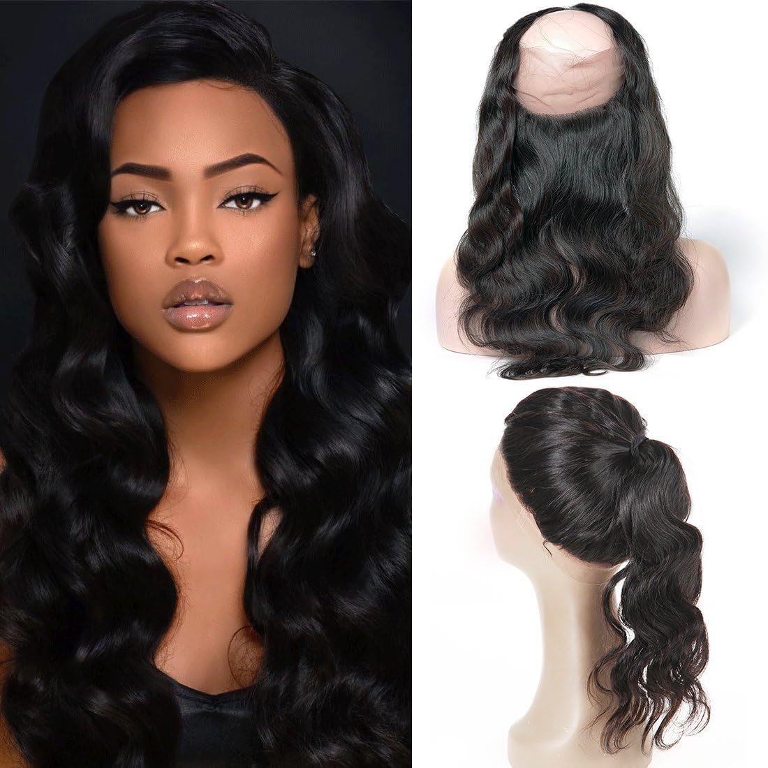 360 Human Hair Lace Closure Frontal Bleached Knots Pre Plucked With Baby Hair Swiss Lace Base Peruvian Body Wave Remy Hair Extensions (12 (360))