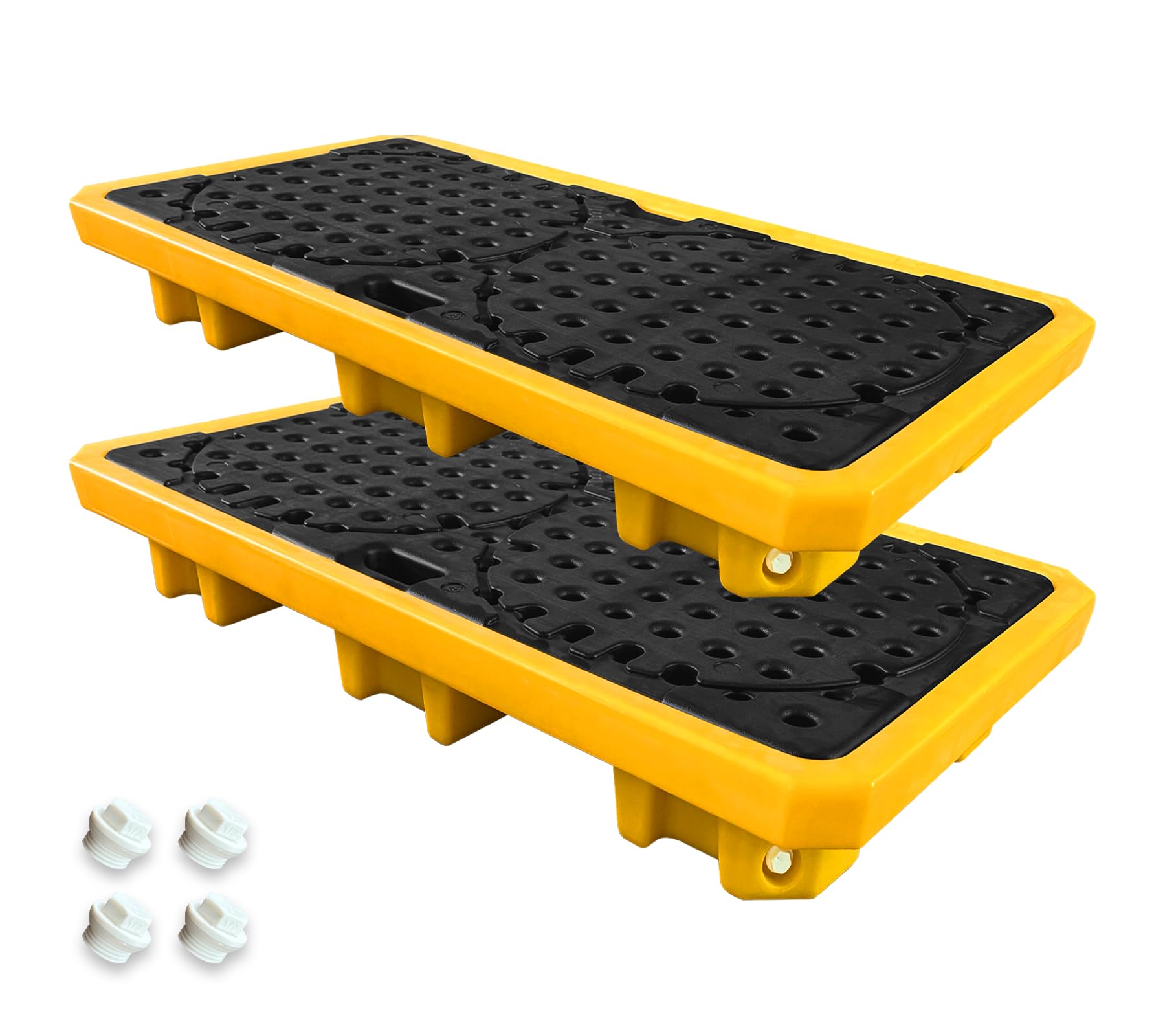Photo 1 of Natotela 2 pcs-2 Drum Spill Containment Pallet Platform w/Drain 18.5 Gallon 51.2x27.2x5.9in 2645lbs Load Capacity Forkliftable Low Profile LDPE 4 Drum Spill Containment Tray for Industrial Storage