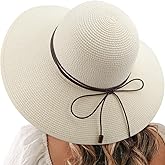 DRESHOW Beach Hats for Women Big Straw Wide Brim Summer Hat Floppy Foldable Roll up Cap Sun Hat UPF 50+