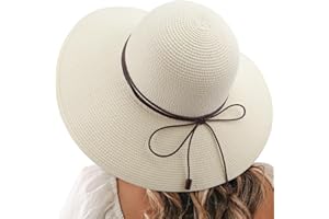 DRESHOW Beach Hats for Women Big Straw Wide Brim Summer Hat Floppy Foldable Roll up Cap Sun Hat UPF 50+