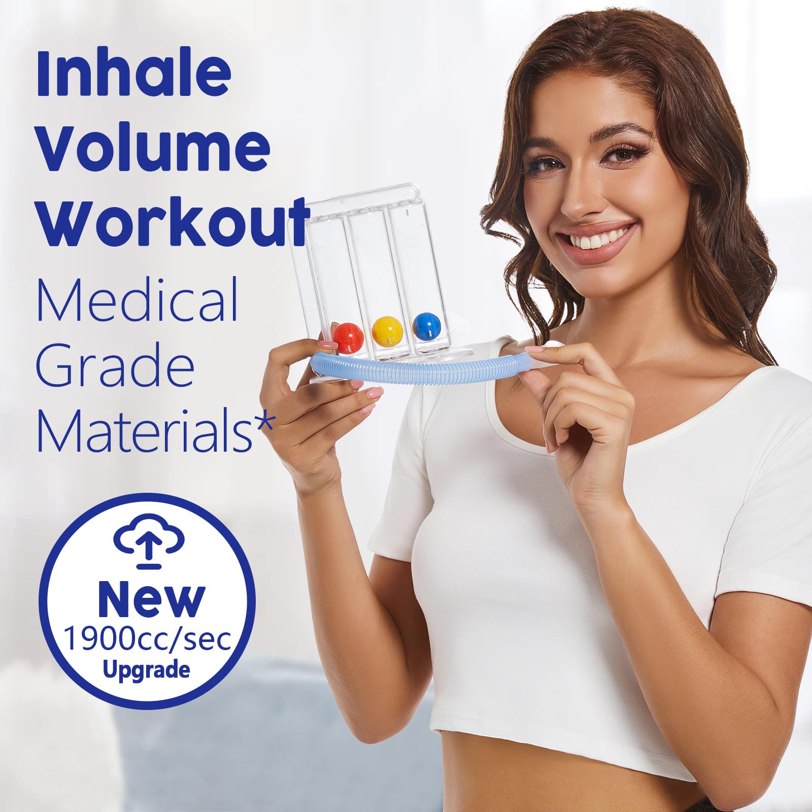 Breathing Exercise Device for Lungs, Incentive Spirometer,Upgraded Capacity 1900cc/sec, Improves Breathing and Lung Function